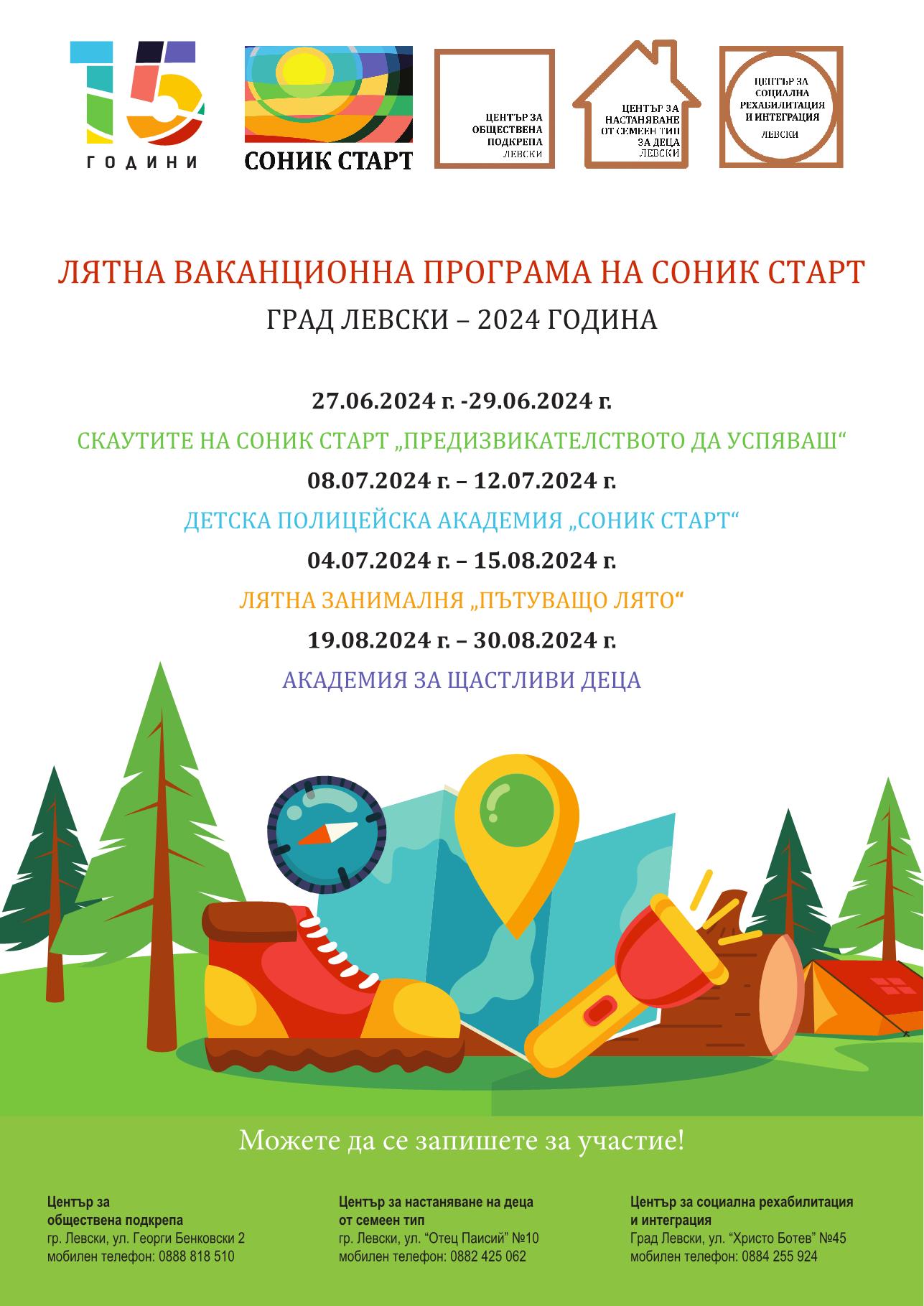 ЛЯТНА ВАКАНЦИОННА ПРОГРАМА НА СОНИК СТАРТ /ГРАД ЛЕВСКИ – 2024 ГОДИНА/